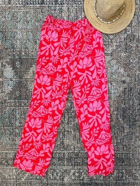 Shade & Shore Floral Swim Cover Up Pants Size S Pink Beach Resort Wide Leg
